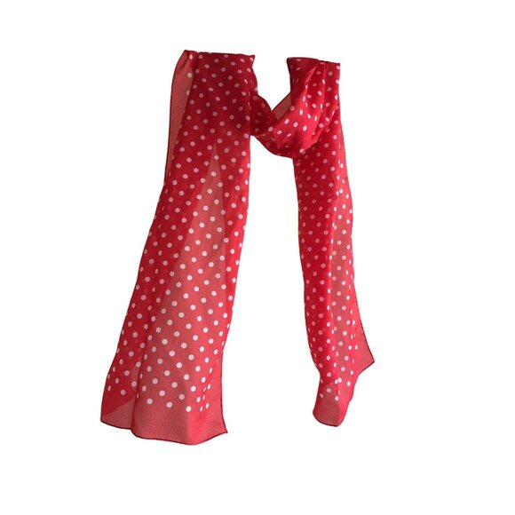 Red & White Polka Dot Sheer Chiffon Oblong Scarf 13x58 Inches - Picture 2 of 4